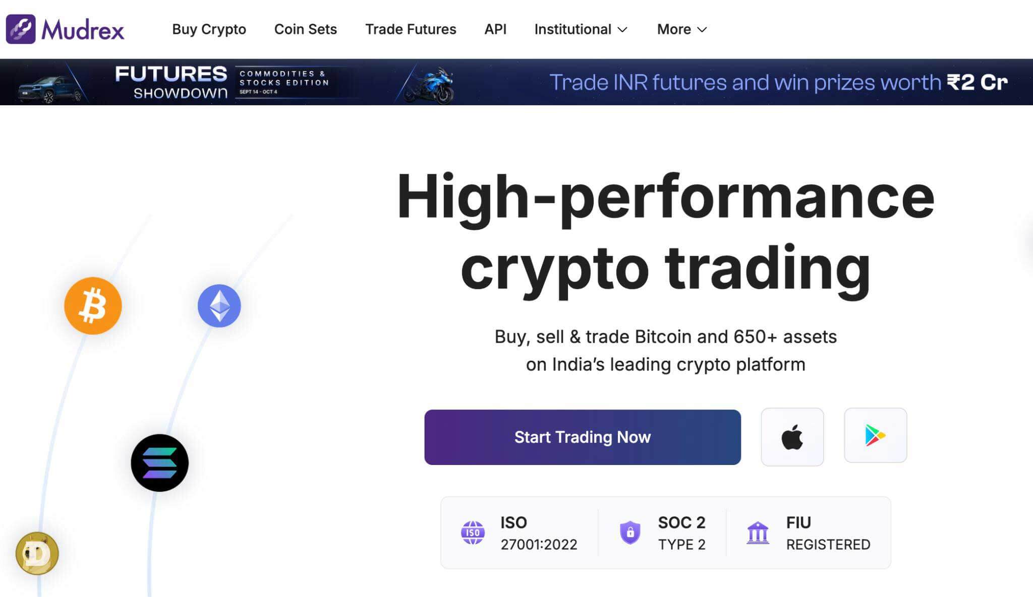 A screenshot of Mudrexs websites homepage.