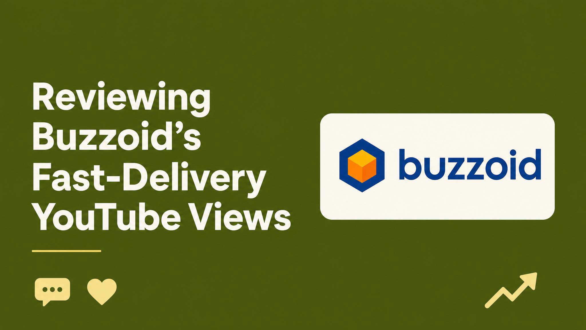 Graphic reviewing Buzzoid’s fast-delivery YouTube views service, featuring the Buzzoid logo and social engagement icons.