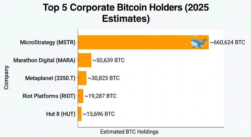 Top 5 Corporate Bitcion Holders as of 2025