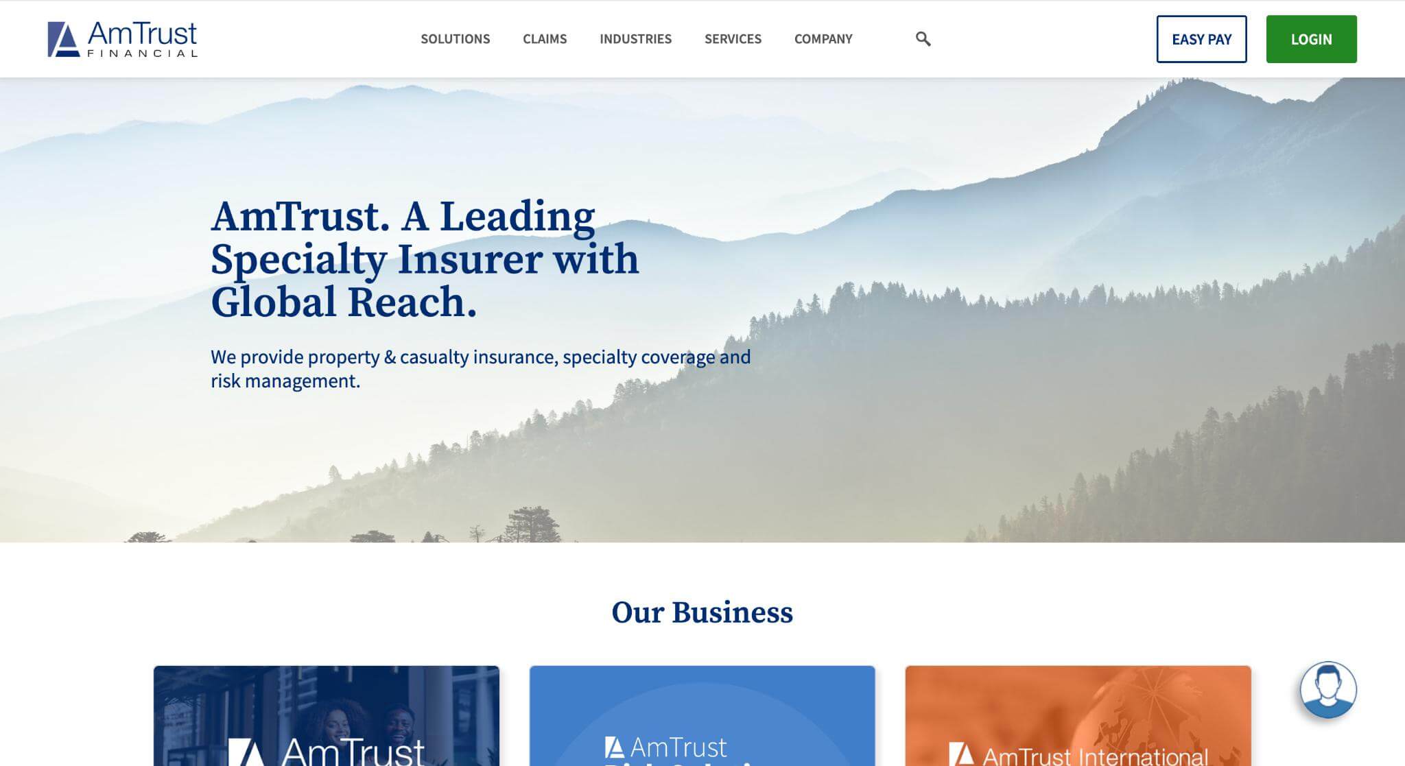 AmTrust Insurance Websites Homepage Screenshot