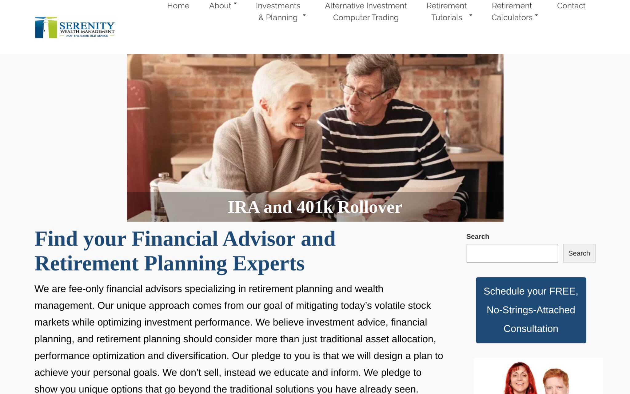 Serenity Wealth Management Websites Homepage