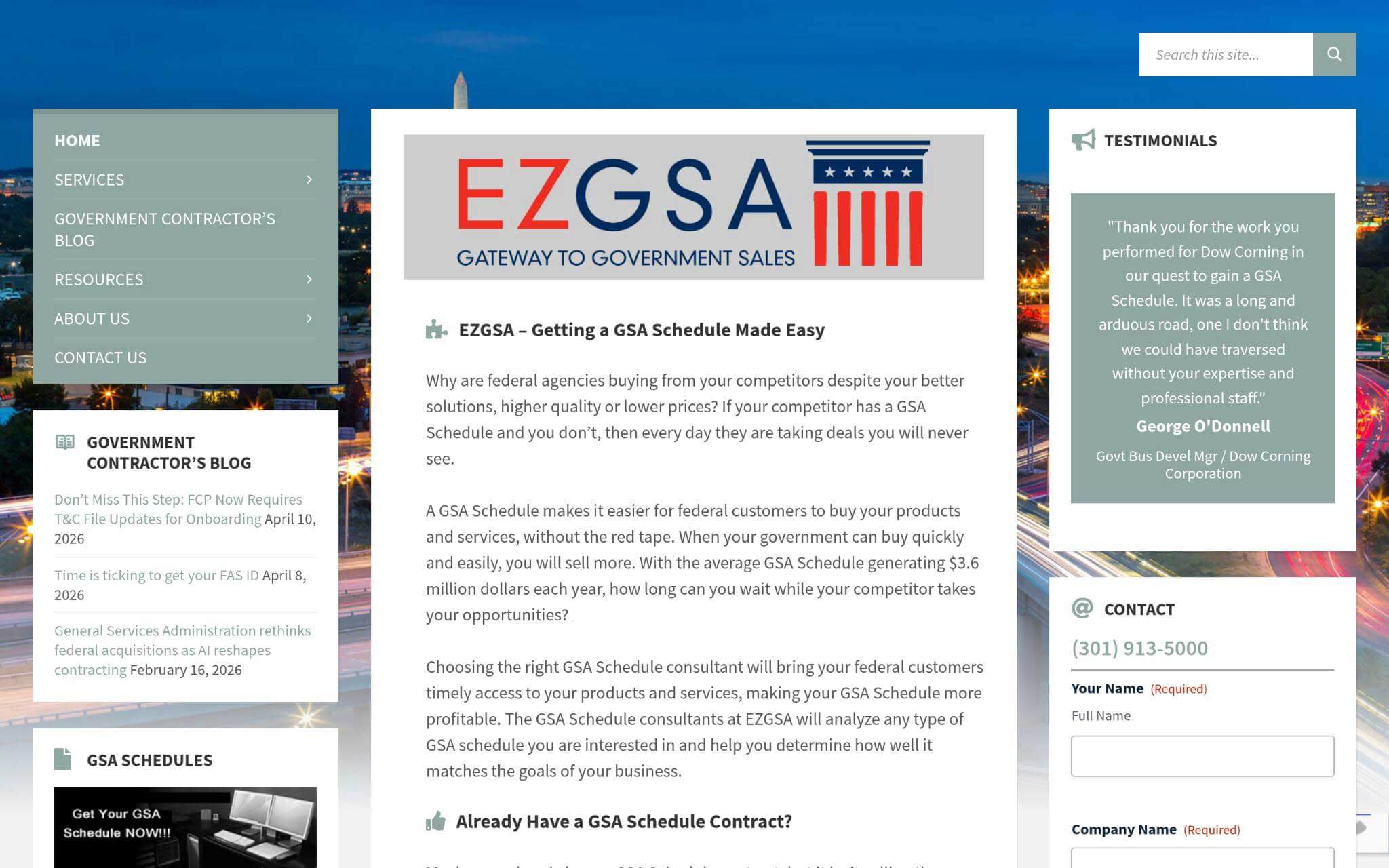 EZGSA Websites Homepage Screenshot