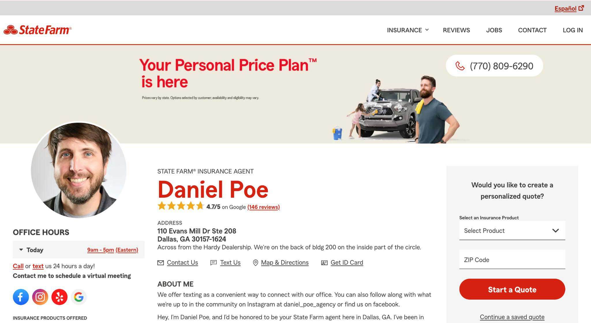 Daniel Poe State Farm Websites Homepage Screenshot