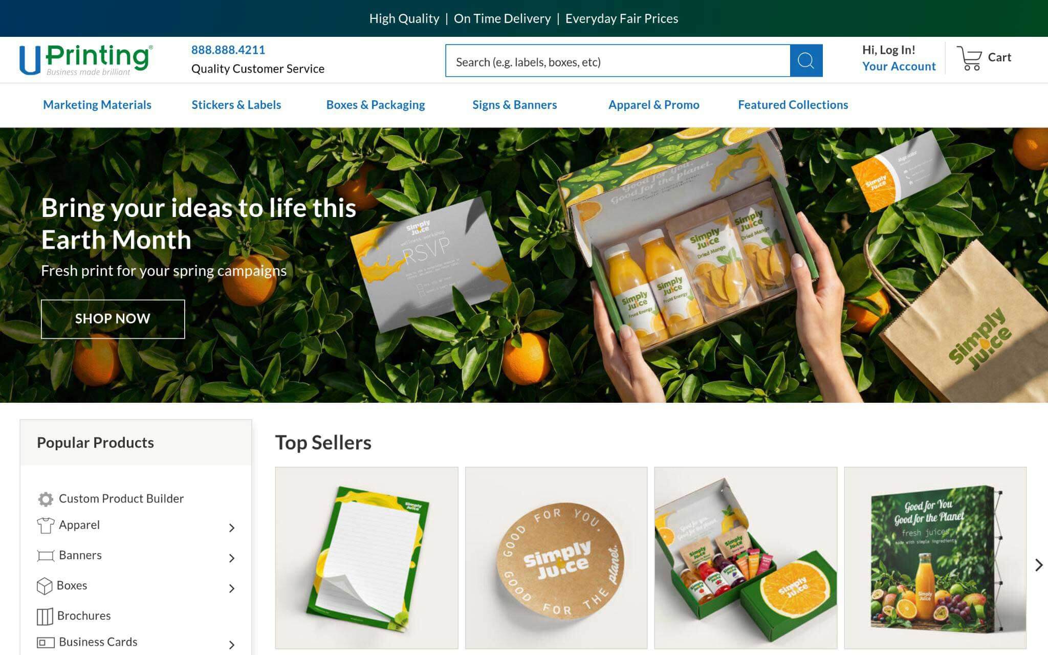UPrinting Websites Homepage Screenshot