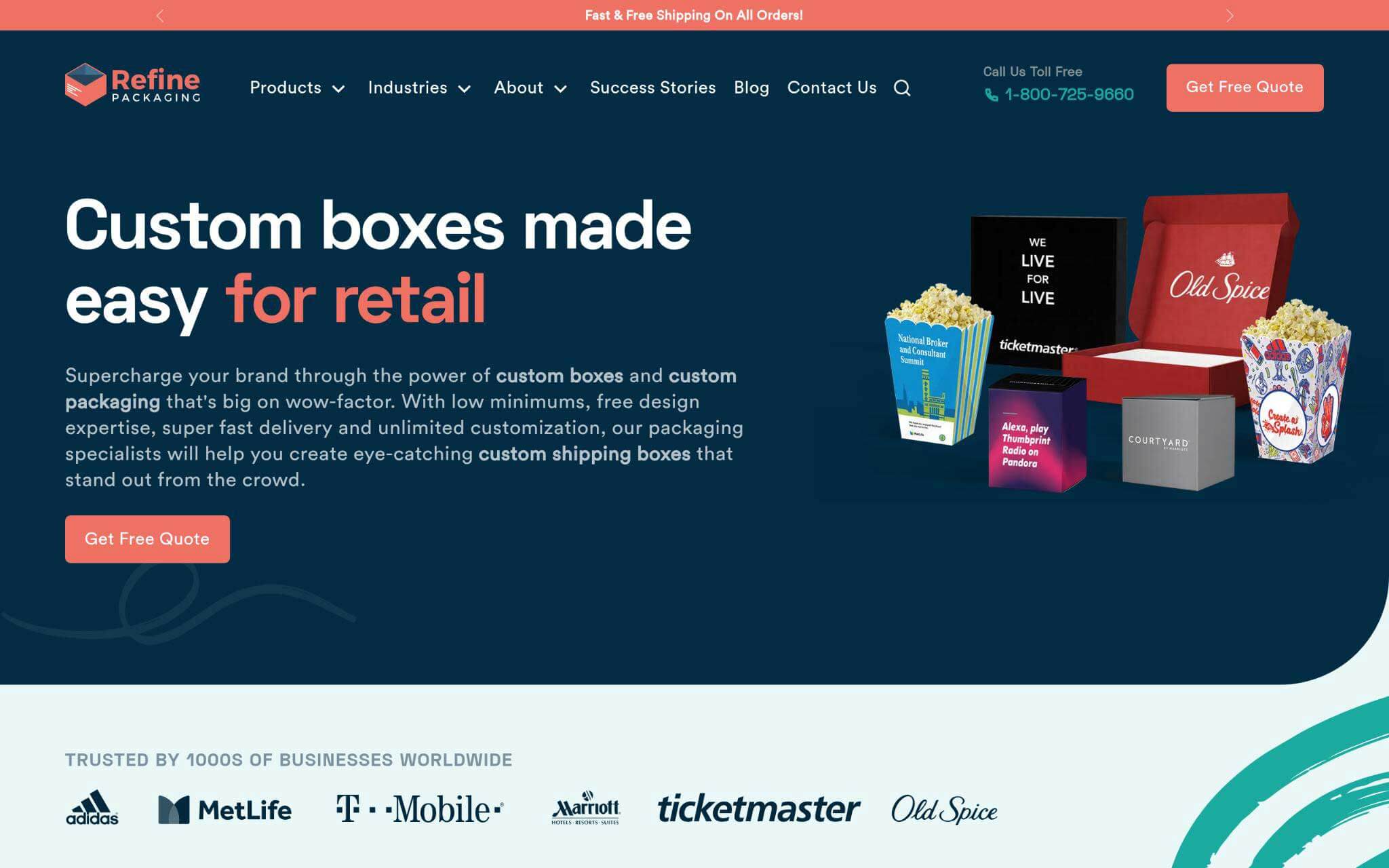 Refine Packaging Websites Homepage Screenshot