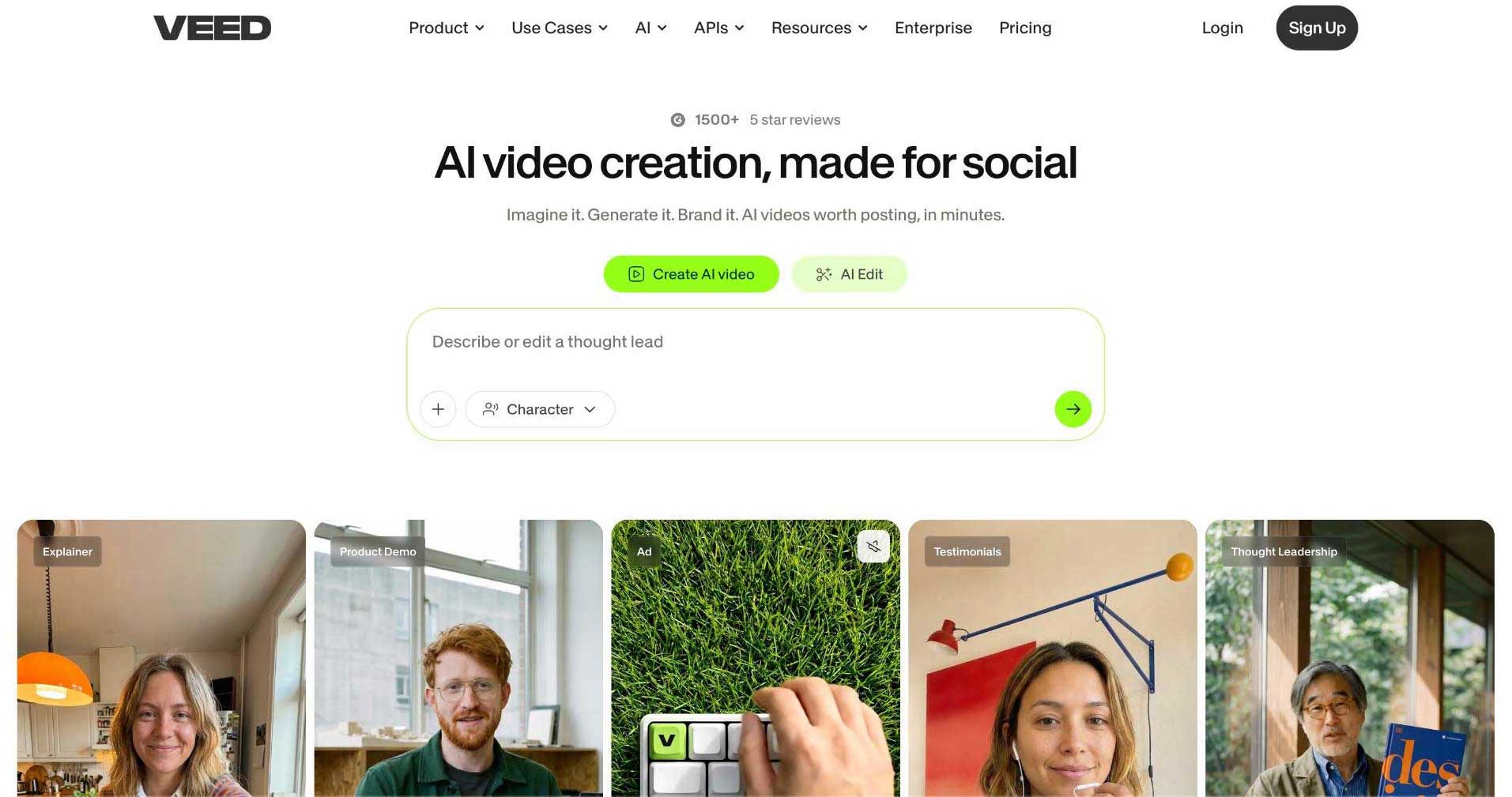 Veed AI Websites Homepage Screenshot.