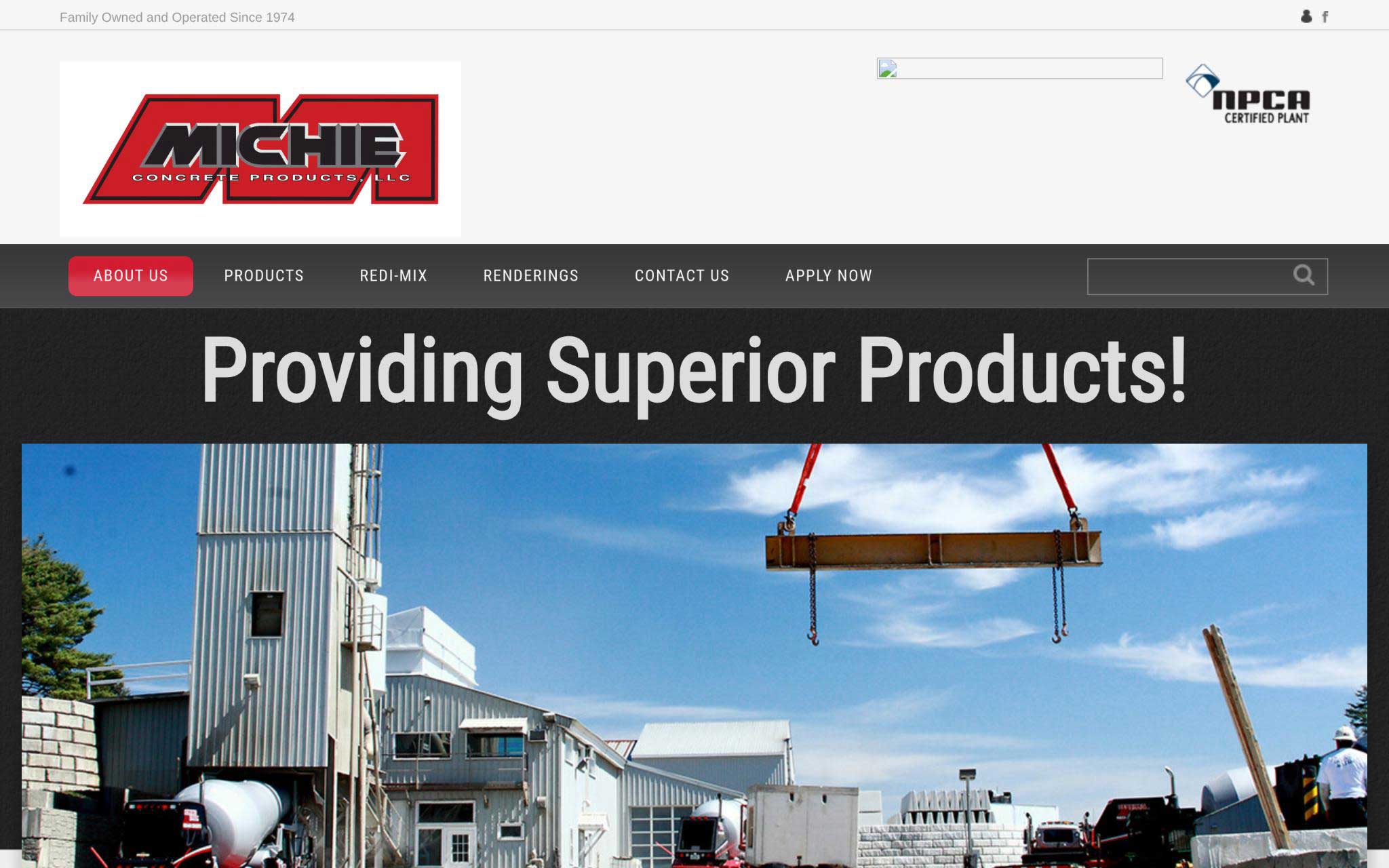 Michie Concrete Products Websites Homepage Screenshot