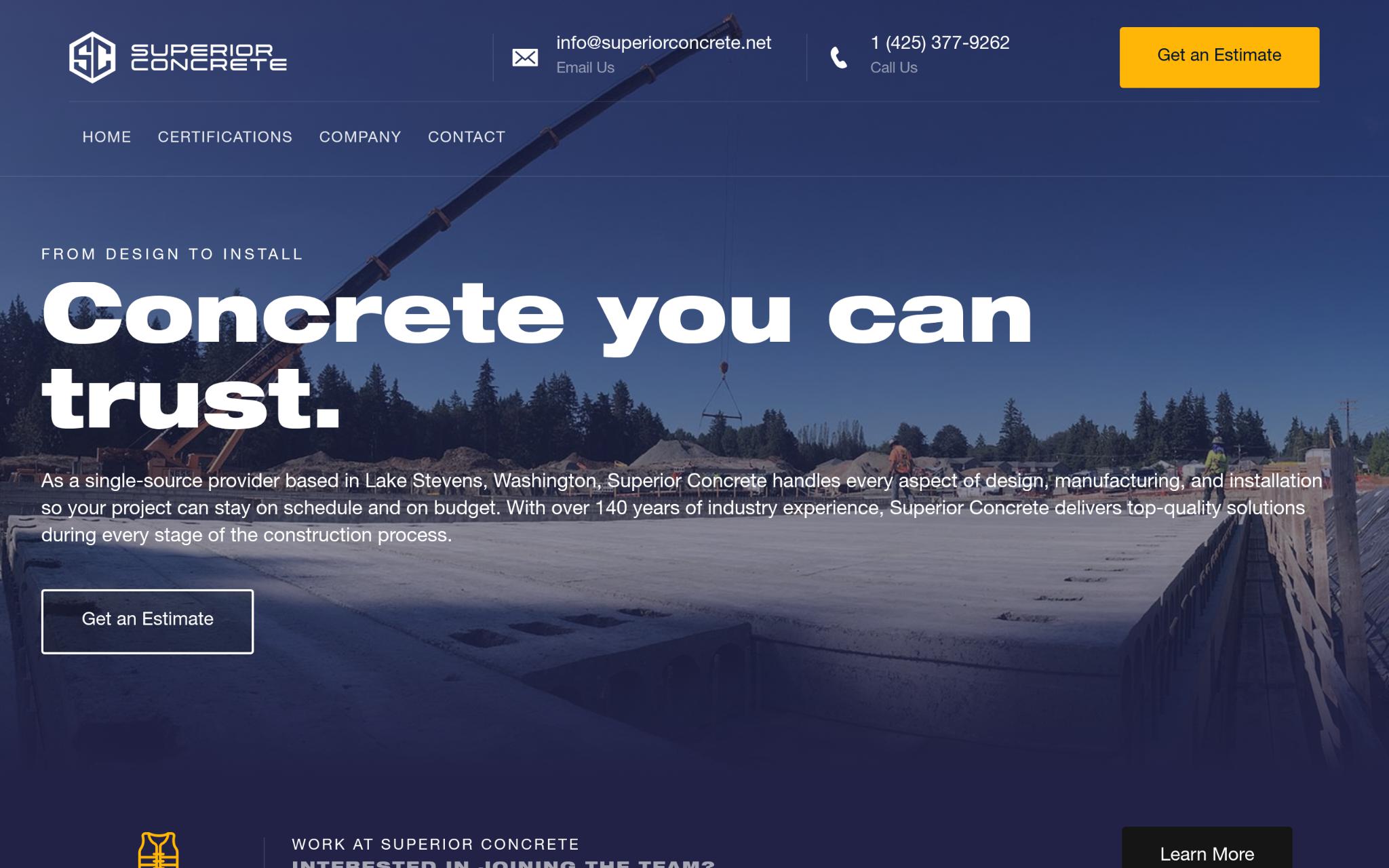 Superior Concrete Websites Homepage Screenshot