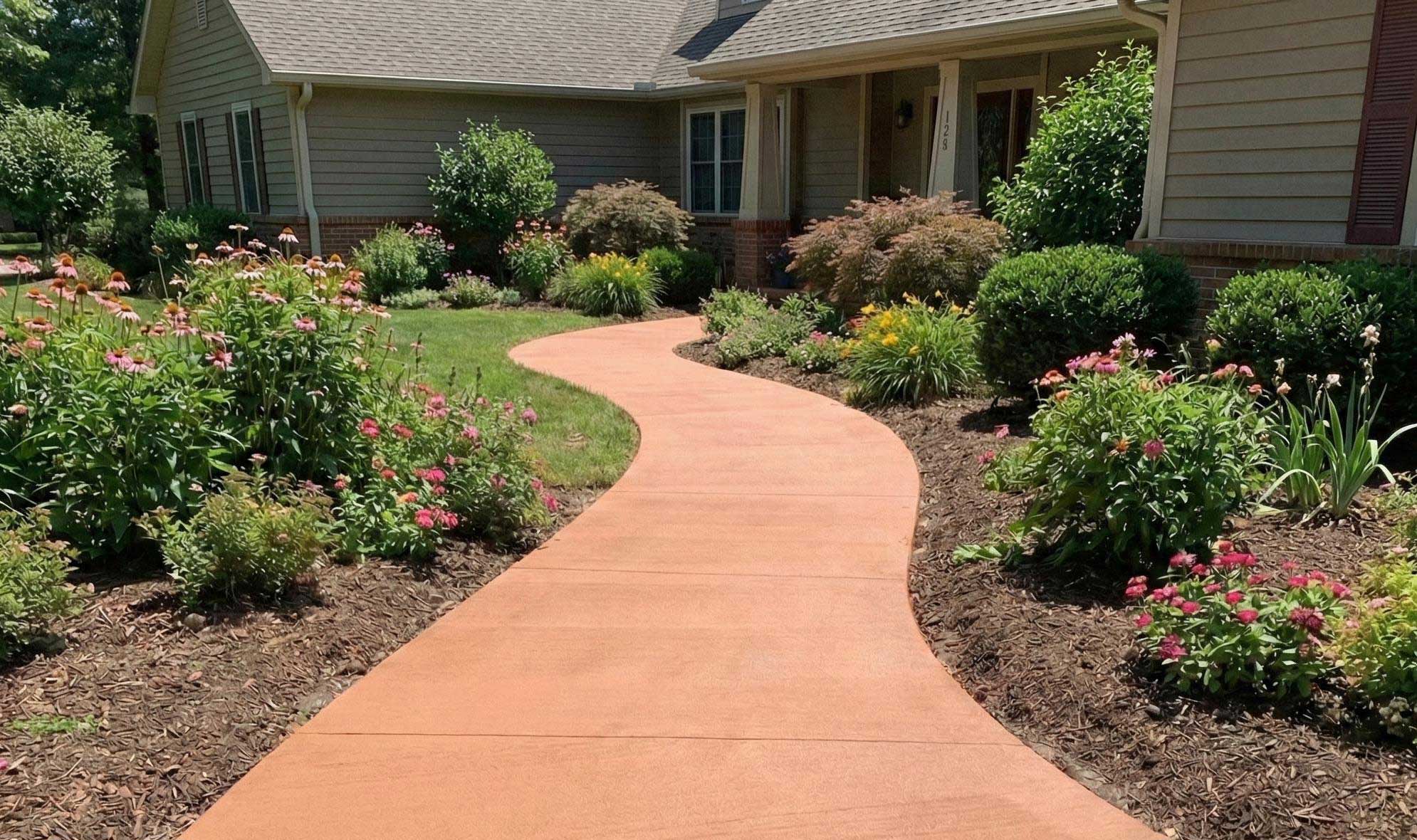 Newly paved sidewalk leading to frontdoor of home.
