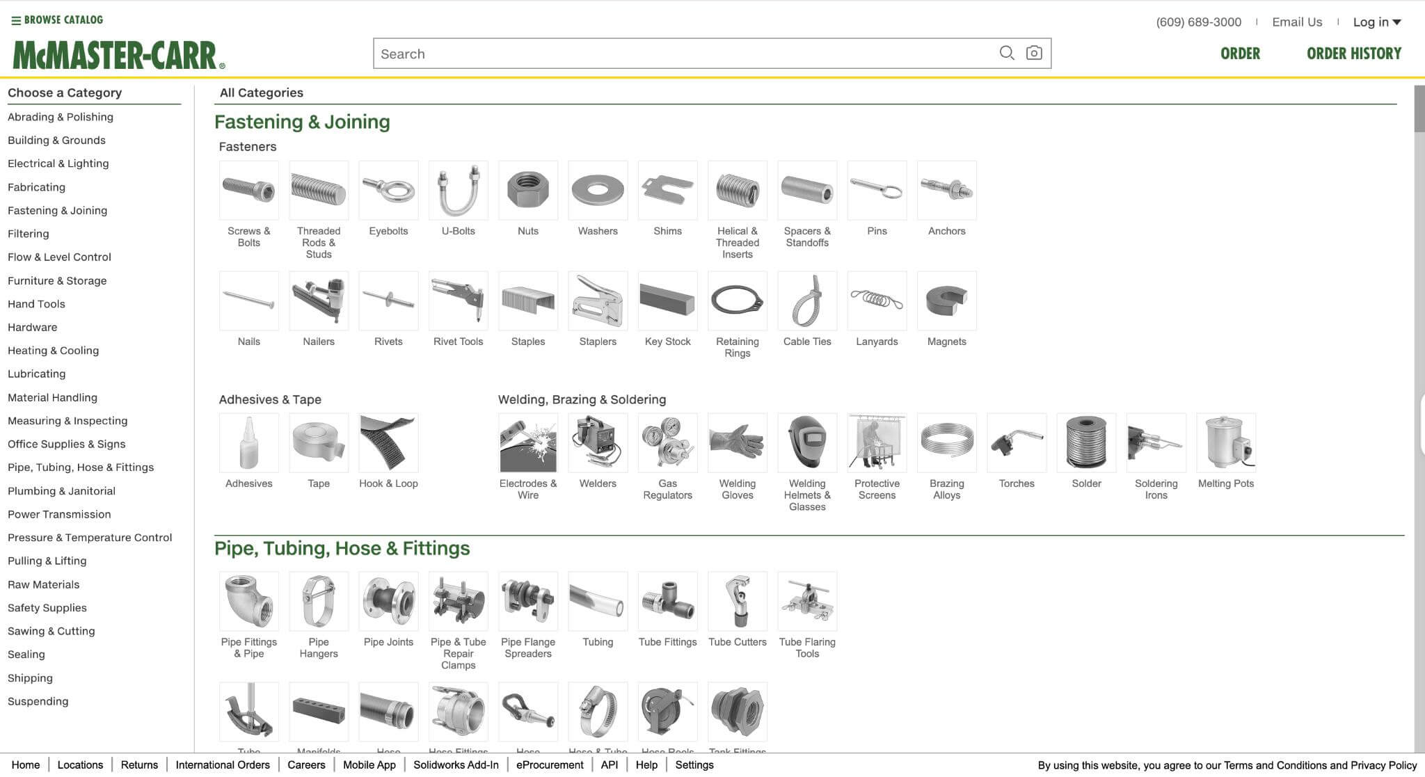 McMaster-Carr Websites Homepage Screenshot