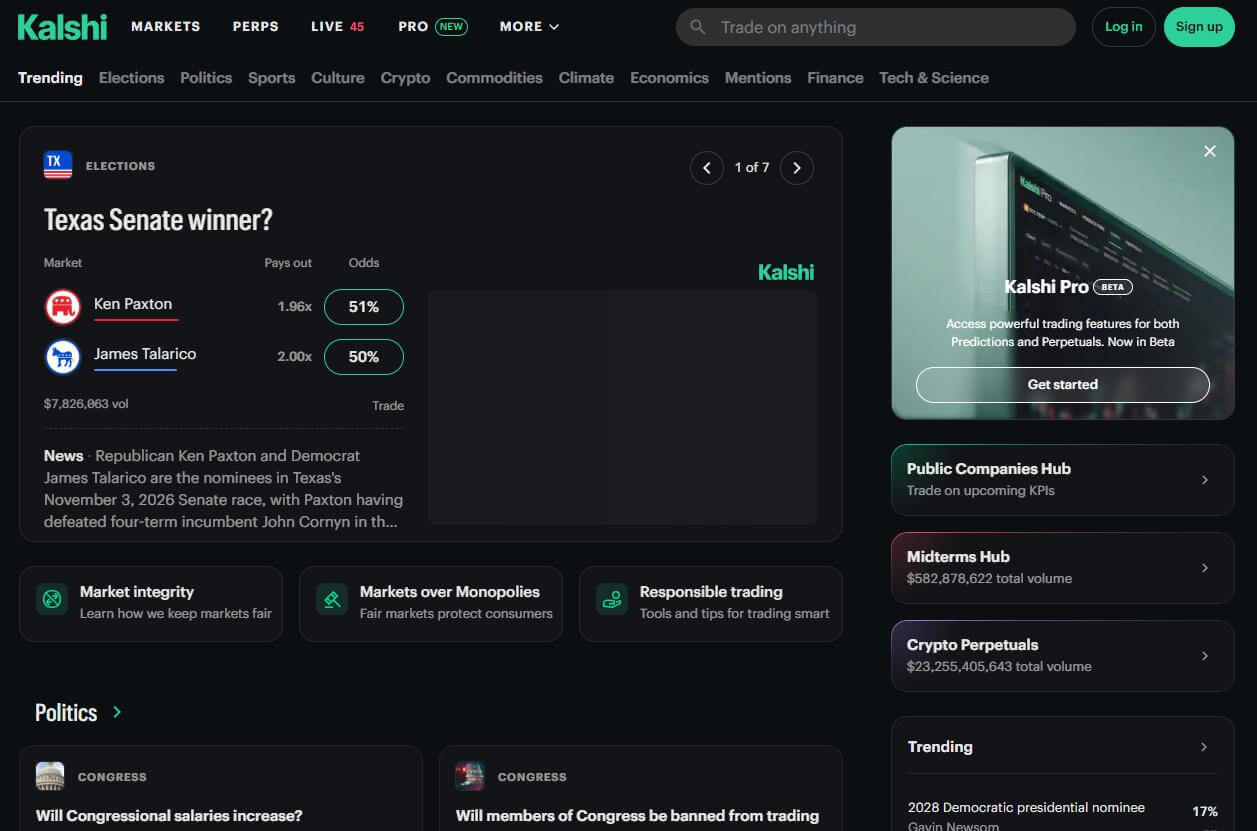 Kalshi Websites Homepage.