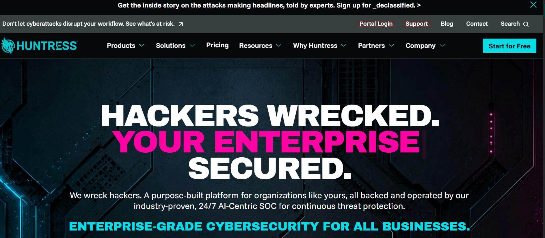 Huntress Websites Homepage Screenshot.