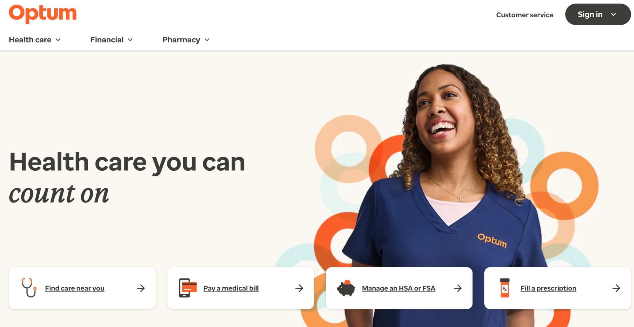 Optum Websites Homepage Screenshot.