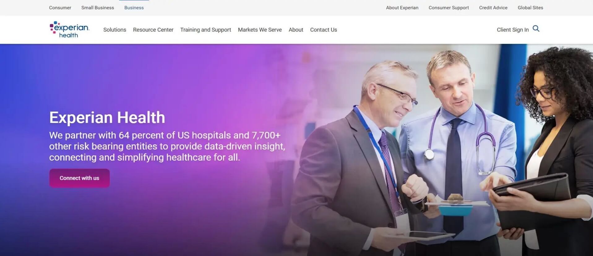 Experian Health Websites Homepage Screenshot.