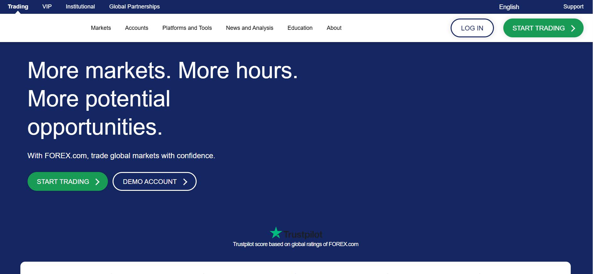FOREX.com Websites Homepage Screenshot.
