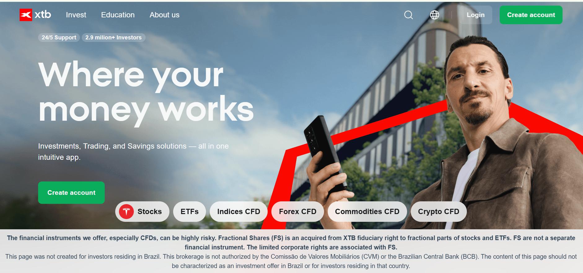 XTB Websites Homepage Screenshot.