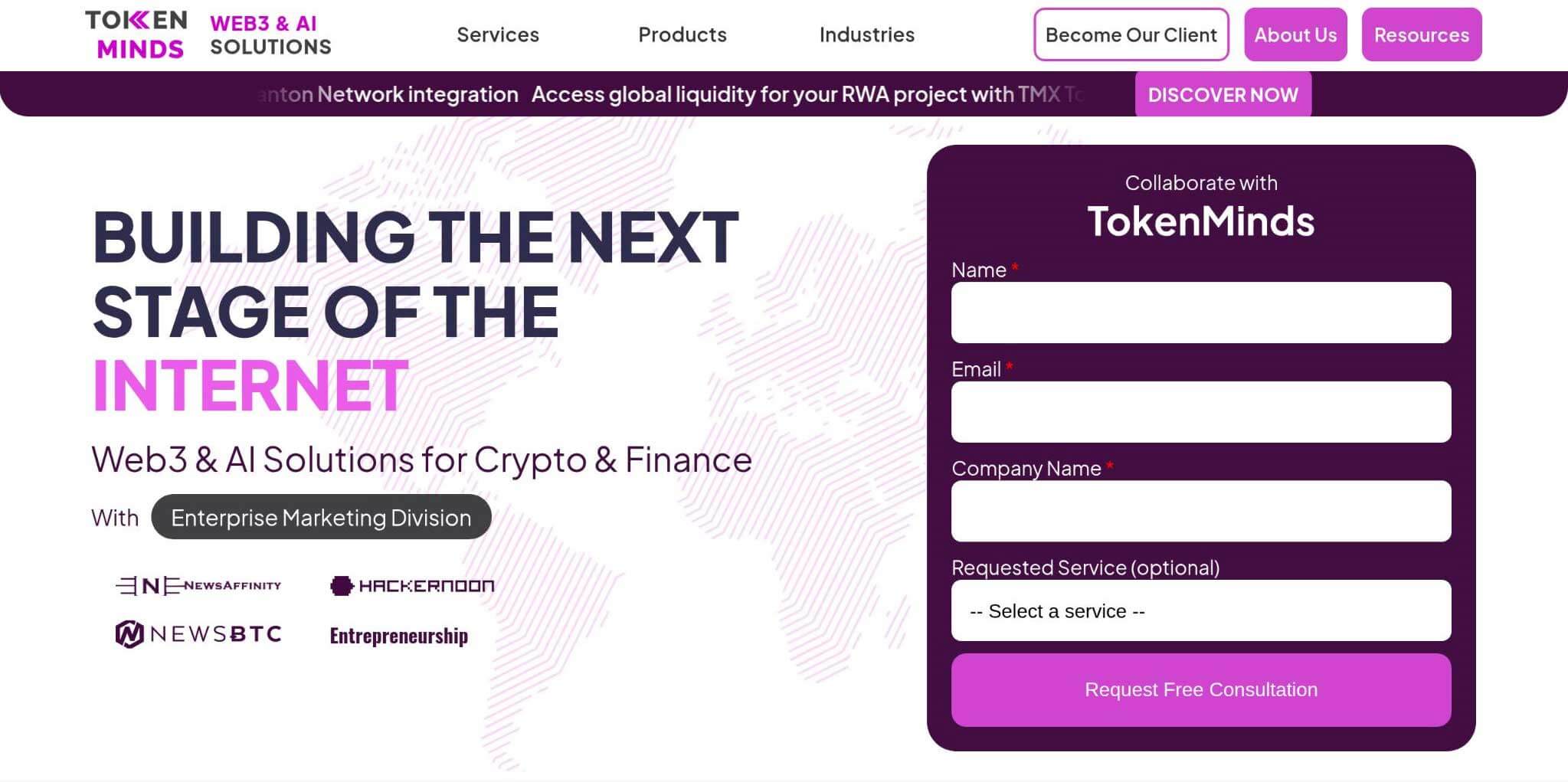 Token Minds Websites Homepage.