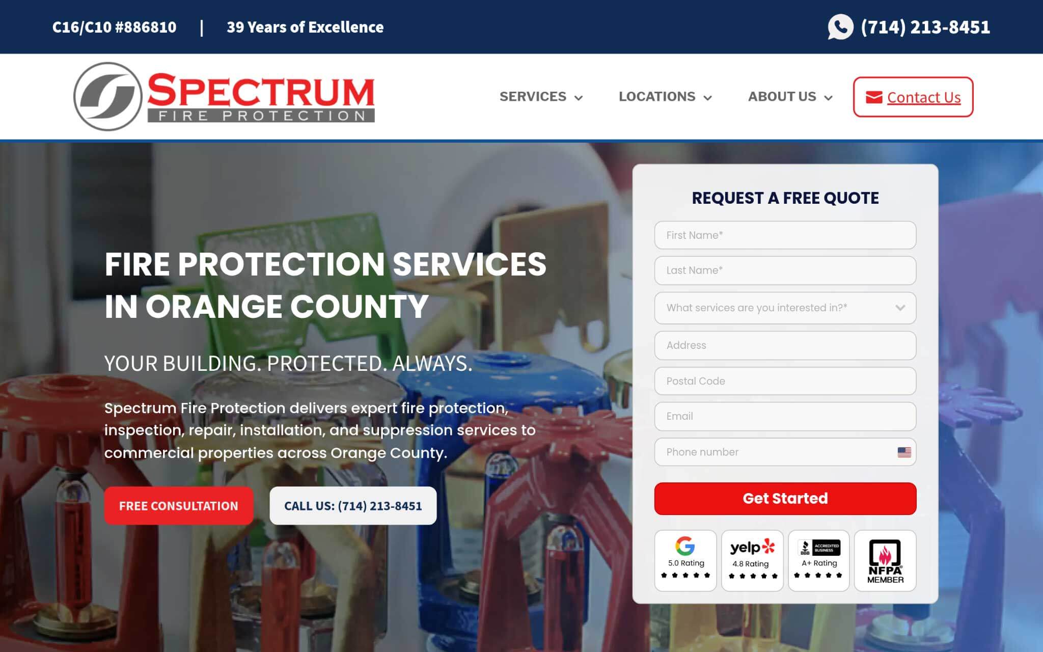 Spectrum Fire Protection Websites Homepage.