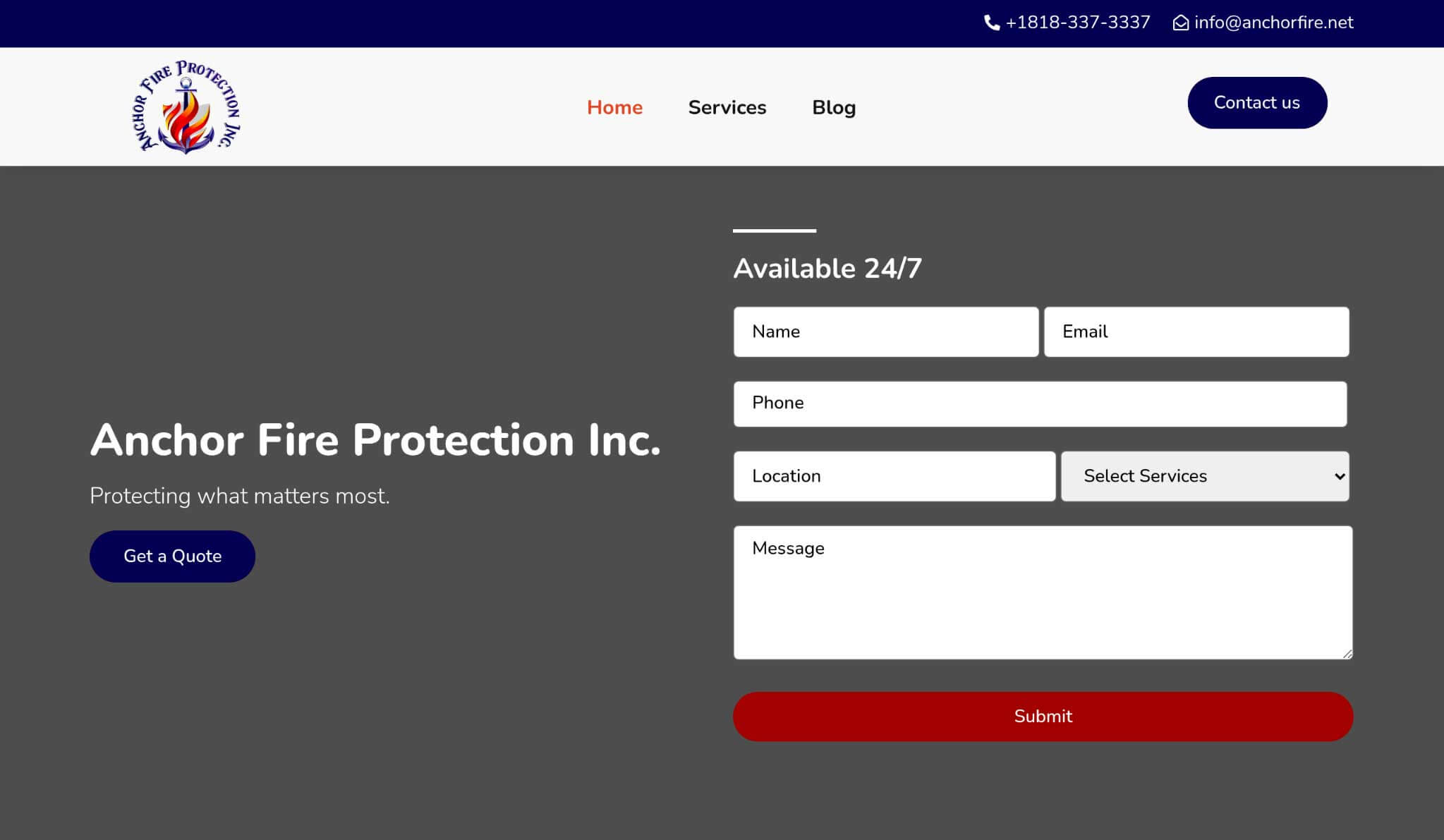 Anchor Fire Websites Homepage.